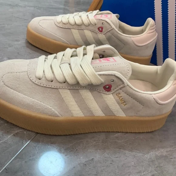 adidas Cream and Pink Women's Sneakers - Picture 3 of 5